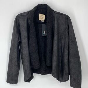 Chaser Faux Suede Shearling Reversible Waterfall Neck Jacket NWT Size Small